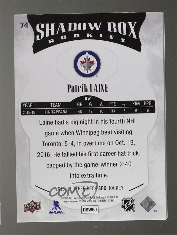 2016-17 SPx Shadow Box Rookies /249 Patrik Laine #74 Rookie RC - Image 2 of 2