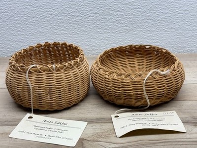 Vtg Set Of 2 Hanwoven Rathan Bamboo Basket Cherokee Style Handmade In USA
