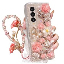 for Samsung Galaxy Z Fold 7 Bling Case,Luxury Cute Crystal Rhinestone Pink