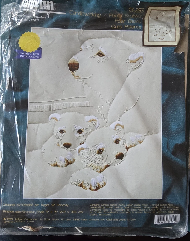 Polar Bear Candlewicking Janlynn Embroidery Kit Pattern Stamped Linen Threads — 第 2/3 张图片