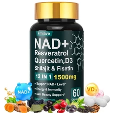 NAD+ Supplement Nicotinamide Resveratrol Quercetin for Anti-Aging Energy Focus