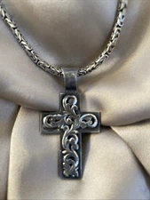 CLINT ORMS Custom Sterling Silver Cross Pendant On 18” Sterling Byzantine Chain