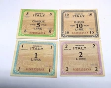 Italy Allied Military Currency notes issued during World War II 4 PIECE SET 1943