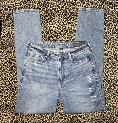 American Eagle Super High Rise Blue Strigid Mom Jean Size 4 Regular NWT