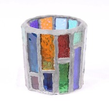 RETRO 1960s STAINED GLASS MOSAIC TILE VOTIVE CANDLE HOLDER VINTAGE MCM