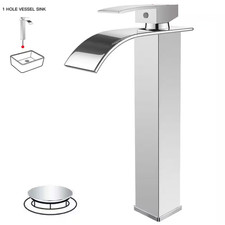 Waterfall Single Hole Single Handle Tall Bathroom Vessel Sink Faucet with Supply