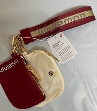 Lululemon Dual Pouch Wristlet Keychain Wallet For Women Zip Red/Ivory NEW