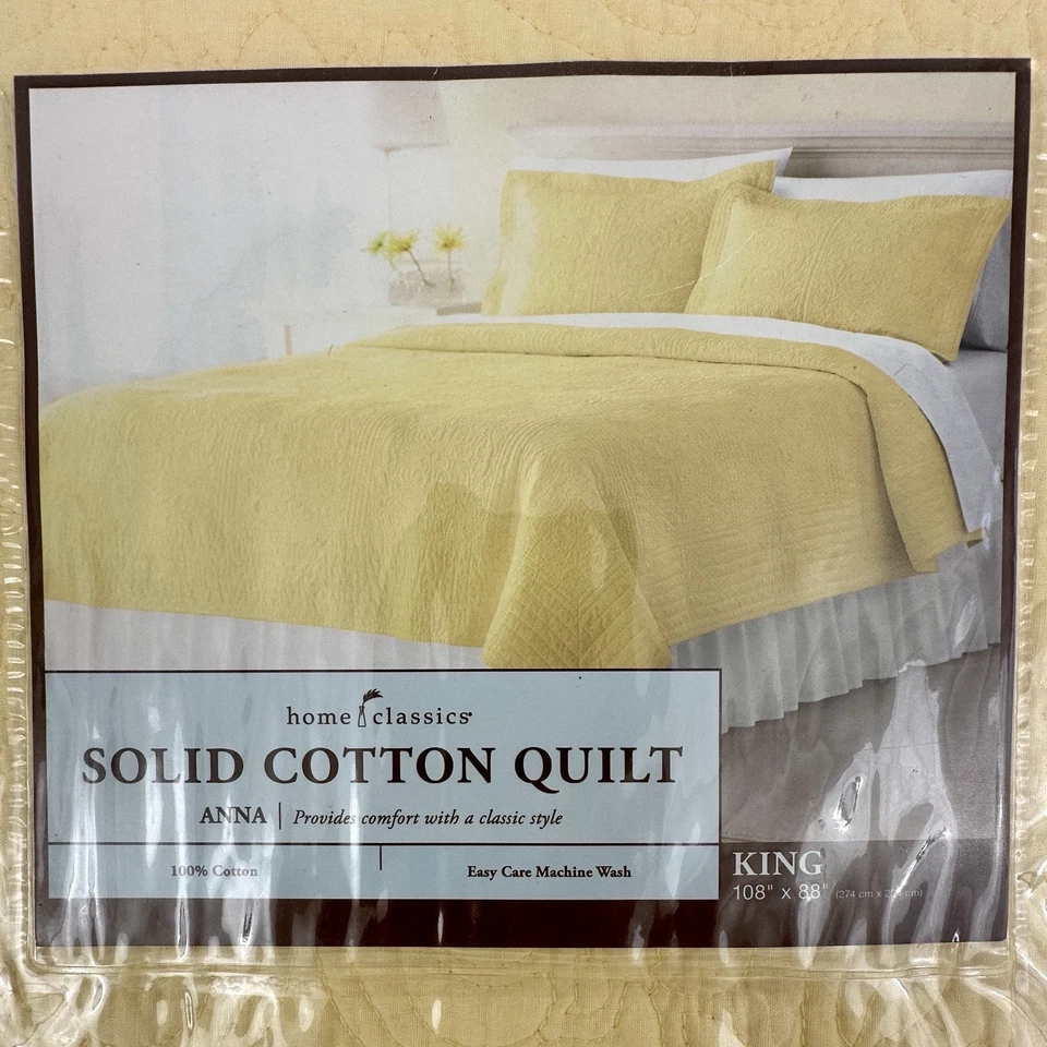 Kohls Home Classics Anna Solid Cotton Quilt King 108” x 88” Yellow NIP /cb - Image 2 of 4