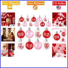 24 pcs Valentine's Day Heart Ball Ornaments Red Pink White Plastic Holiday Decor