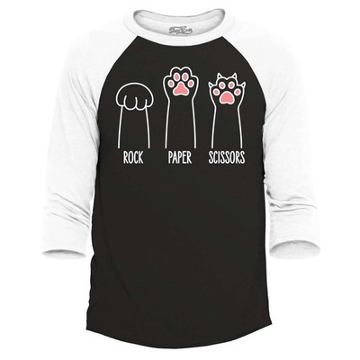 Rock Paper Scissors Raglan Baseball Hand Game Cat Paws Cute Shirt