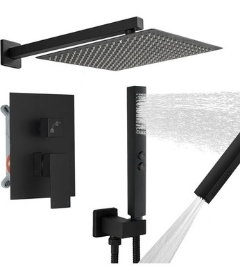 Rainfall Shower System Fixture 12  High Pressure-2in1 Handheld Spray-Mount Brass