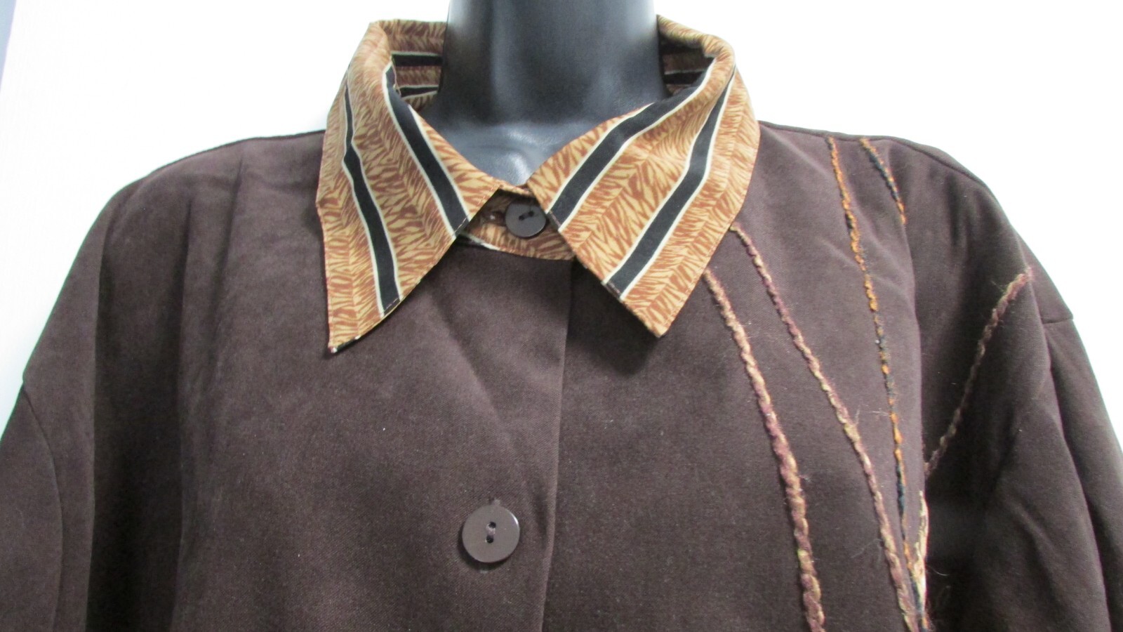 Women's 3X Brown Patchwork Collar Button LS Shirt… - image 2