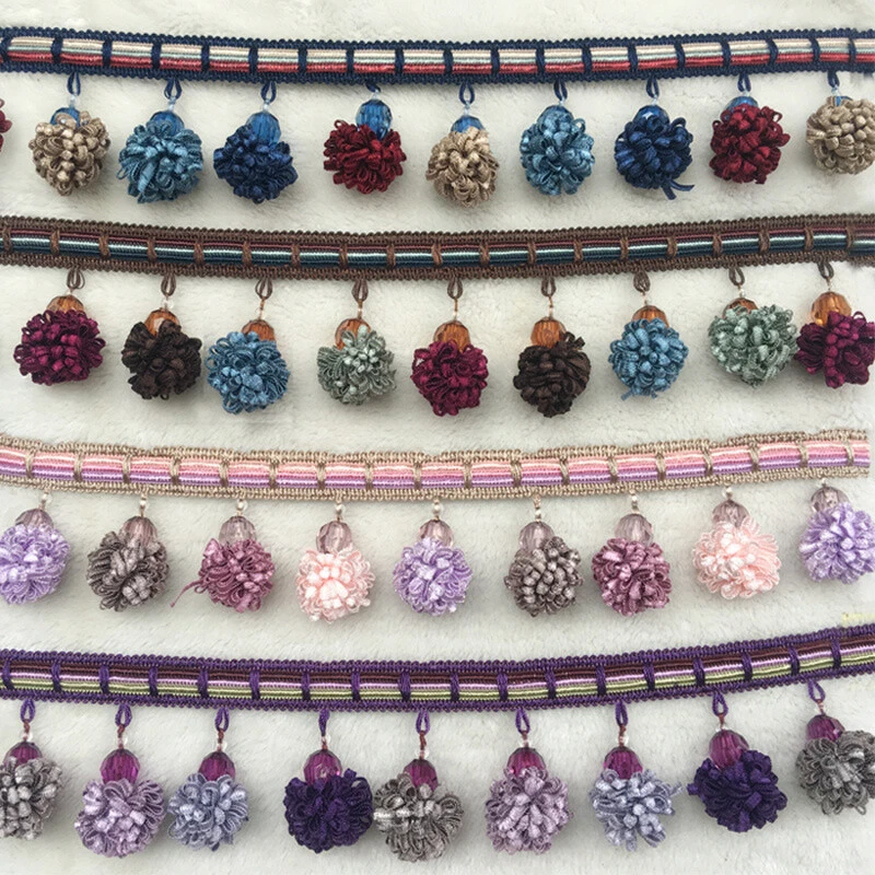 Pom Curtain Ribbon Balls Tassel Trims Fringe Edging Sewing Fabric DIY - Image 2 of 4