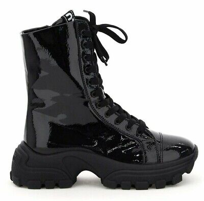 Miu Miu Prada Naplak Tech Black Patent Platform Combat Lace Up Ankle Boots  37.5 | eBay