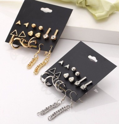 Silver Gold Spiral Crystal Heart Hoop Post Earrings Set 16 Pairs