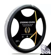 Bling Steering Wheel Cover Protector Car Leather Crystal Diamond Girl Women 15"