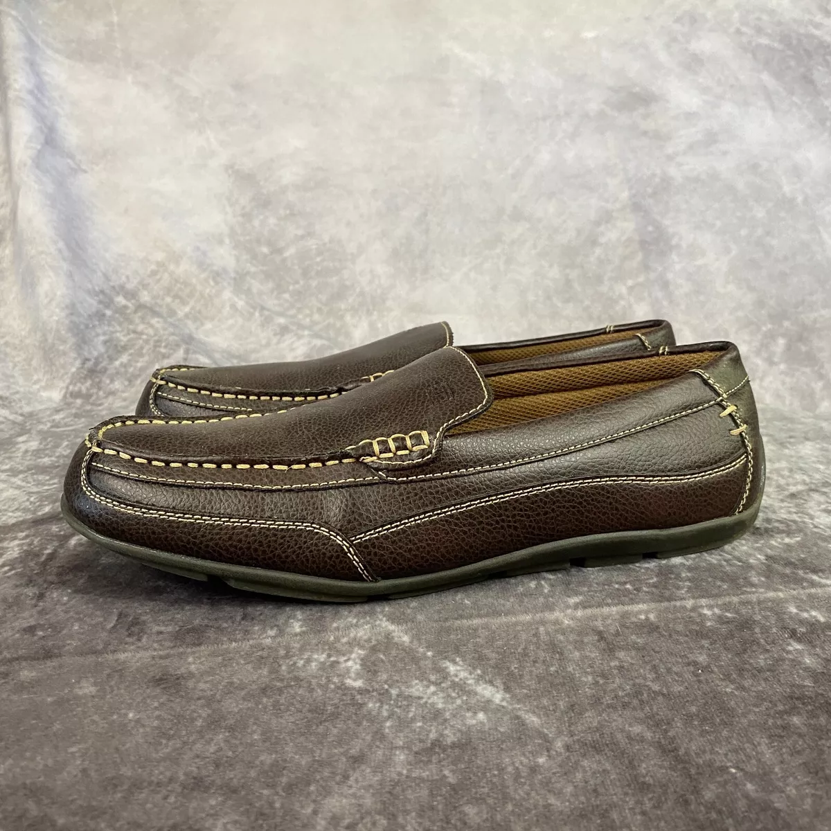 Tommy Hilfiger Mens 8 Dark Brown Leather Slip On Driving Loafers