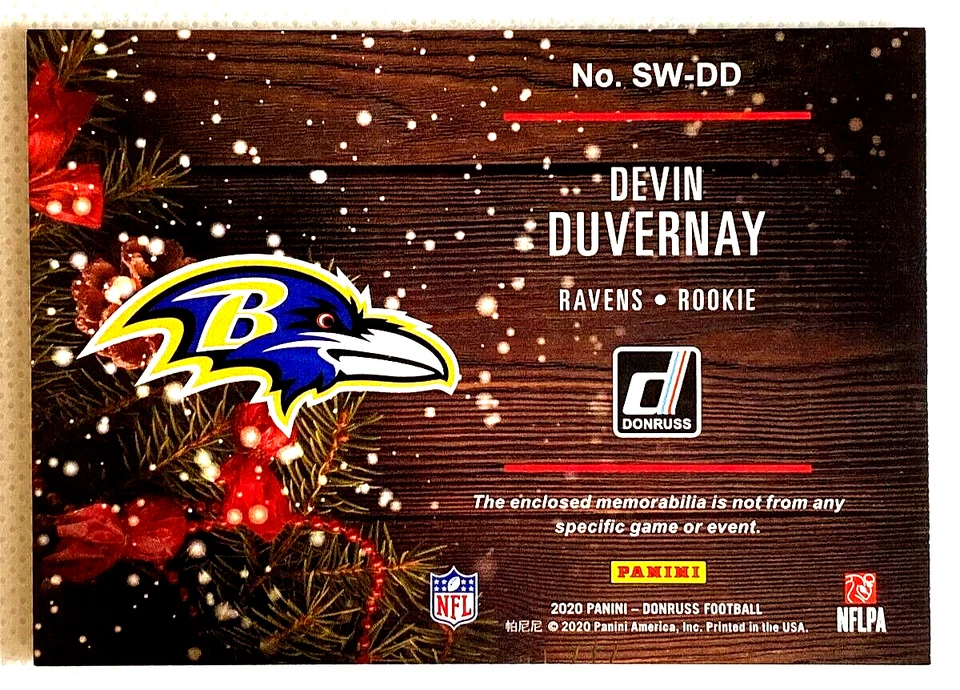 2020 DEVIN DUVERNAY RC ROOKIE CHRISTMAS SWEATERS PATCH DONRUSS PANINI L1703 - Image 4 of 4