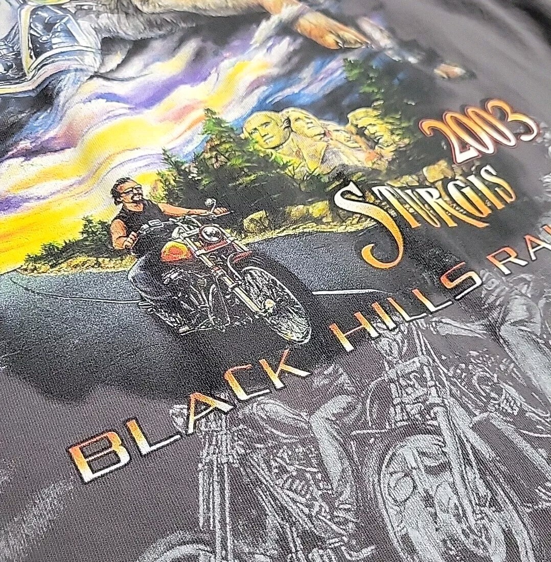 Chemise Homme Vintage Sturgis 2003 Black Hills Rally - Motif Aigle, Loup, Lune, Cavalier - Taille L
