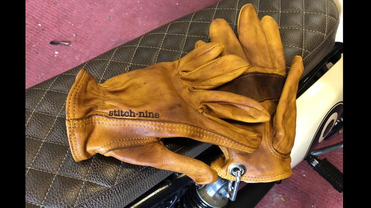 Stitch nine motorcycle gloves leather Distressed Chopper Bobber work MEDIUM