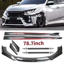 Front Rear Bumper Lip+78.7"Side Skirt Extension Body Kits For Honda Civic S