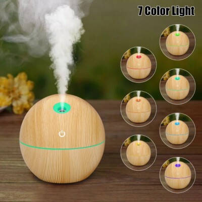 Essential Oil Diffuser Humidifier Aromatherapy Wood Grain Aroma Mist 130ml LED