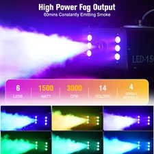 1500W Fog Smoke Machine 6LED RGB Light Fogger 18000cu.ft/min Portable Remote USA
