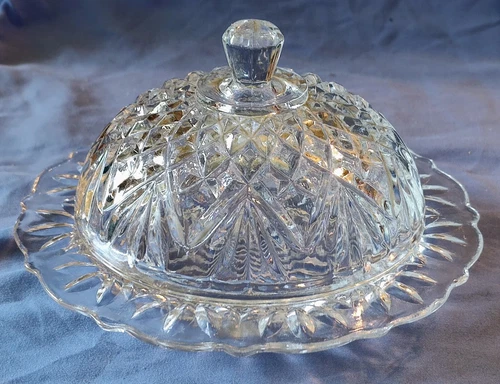 Vtg Anchor Hocking Round Covered Butter Dish Glass Lid Only Pineapple Design EUC