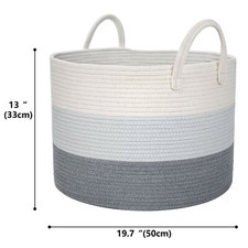 DOKEHOM XL Storage Baskets -19" D x 15" H - White grey/ Toy, Baby, Laundry