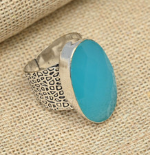 Blue Chalcedony Gemstone Handmade 925 Solid Sterling Silver Ring Jewelry