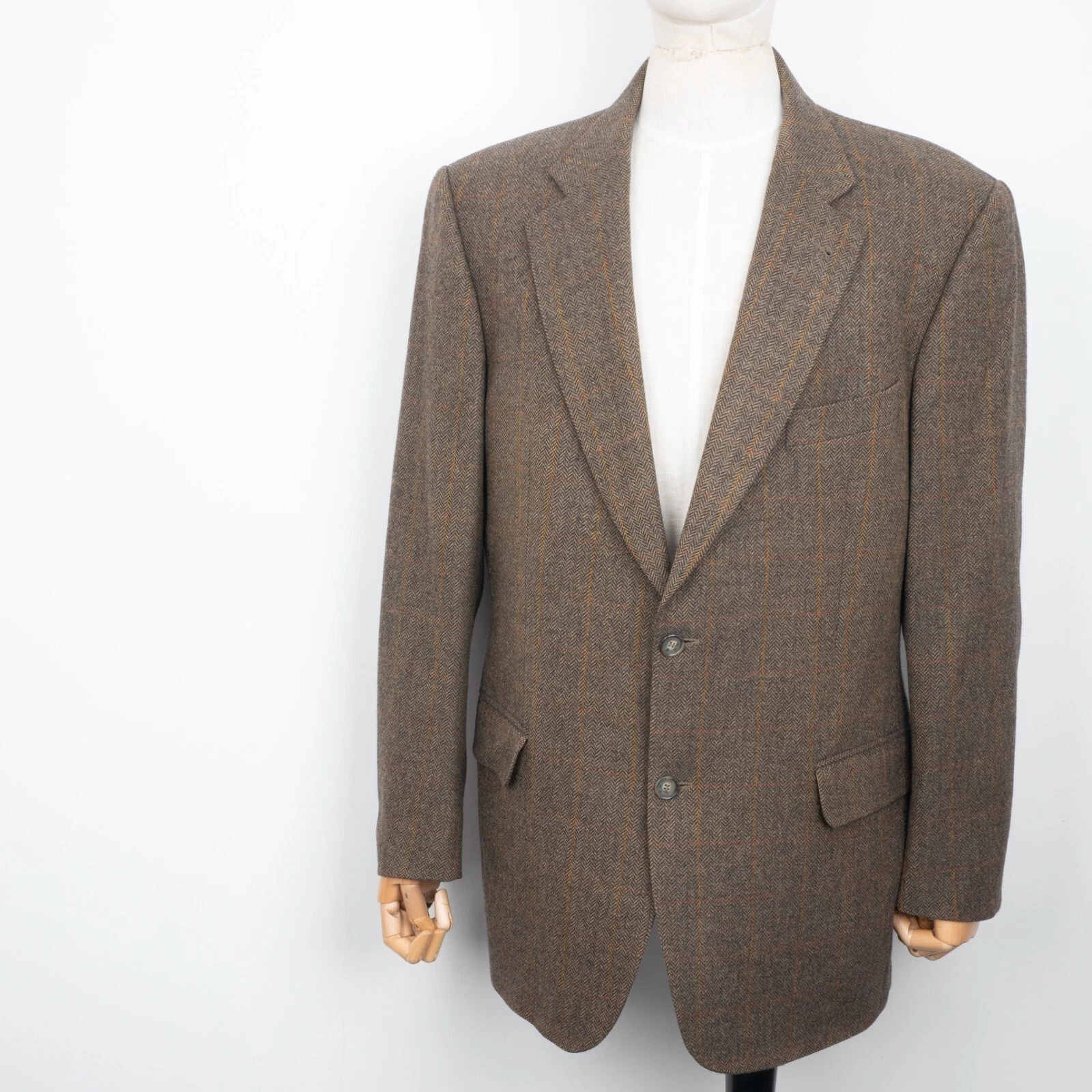 Blazer BURBERRY London uomo quadri lana due bottoni marrone classico formale 54 XL