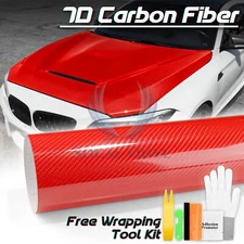 7D Carbon Fiber Red High Gloss Auto Vinyl Wrap Sticker Sheet Film Decal DIY 6D