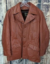 VTG Sears The Leather Shop Coat Mens 44R Faux Fur Zip Out Lining Western Pockets