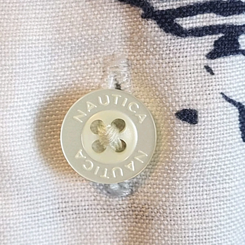 Nautica Hawaiian Shirt Mens Large L White, Blue Short Sleeve Camp Linen Blend - Image 4 of 4