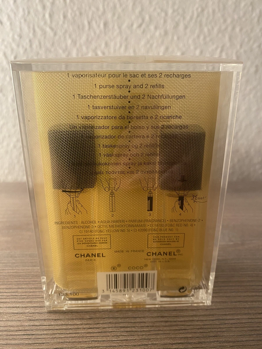 COCO CHANEL Eau de Toilette 3 X 15 ml Recarga Atomizador de Bolsillo + 2 Recargas RARO