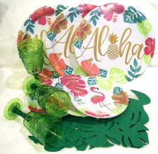 NEW Amscan 48ct ALOHA FLAMINGO Dinner Dessert HAWAIIAN Luau Party PLATES Goblets