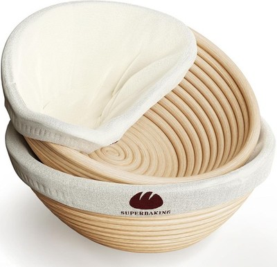 2 pcs Banneton Bread Proofing Basket, 9'' Splinter-Free Round Rattan Bread Basket