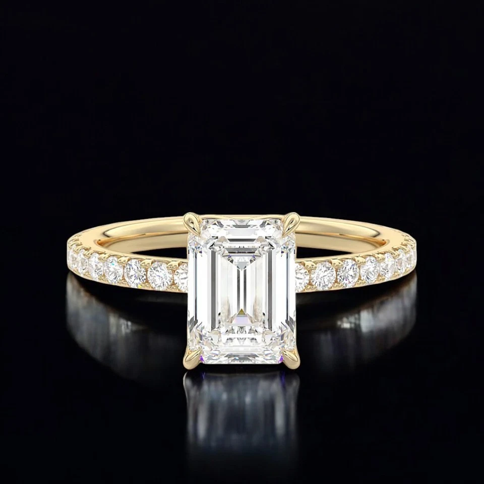 Wedding Setting Semi Mount Ring 14k Yellow Gold Diamond Emerald 0.50 Carat Solid - Image 2 of 4