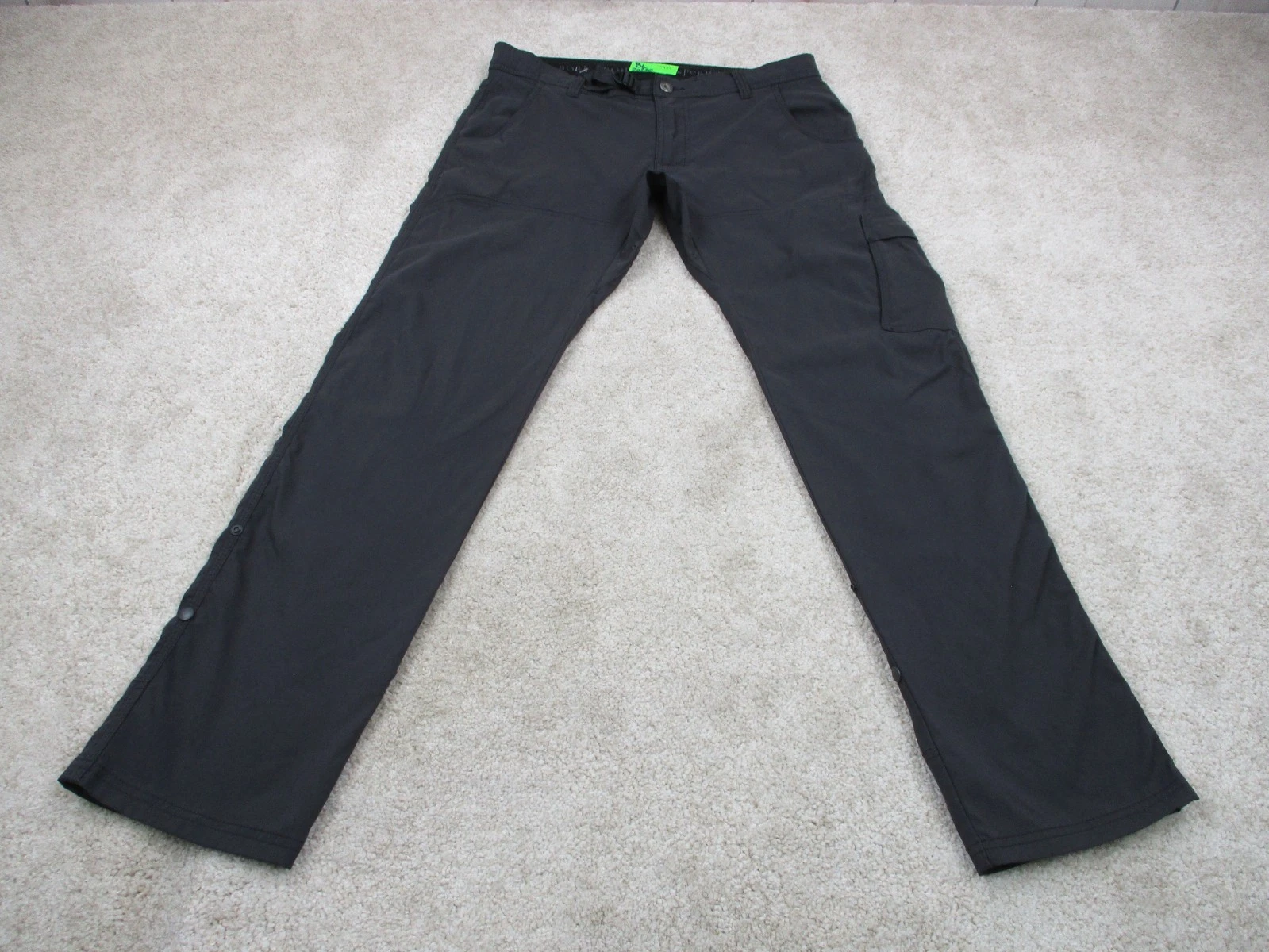 Prana Pants Mens 34 Gray Stretch Zion Performance Belted Hiking Roll Snap 34x31