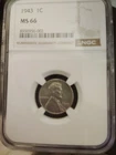 1943 Lincoln Steel Wheat Cent / Penny 1c - NGC MS66