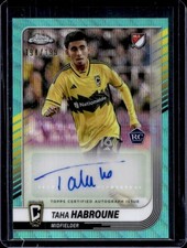 2025 Topps Chrome MLS Taha Habroune Auto RC Aqua Wave Refractor #/199 Crew