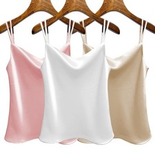Ladies Silky Tank Top Strappy Satin Vest Casual Shirt Sleeveless Solid Vest Tops