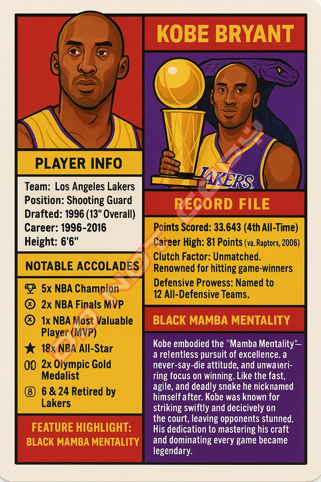 Kobe Bryant como "La Mamba Negra" BALL PARK BRATS Parodia Arte Tarjeta Lakers Foto 2 de 2