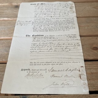 Old Derbyshire Document. 1826 Bail Bond Daykin Mullins Shaw Trespass