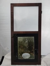 Antique Seth Thomas Ogee Weighted Wall Clock Case Wood Door W/ Cottage Scene