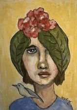 Original Acrylic Outsider Art 5x7 painting “Walk With Nature”