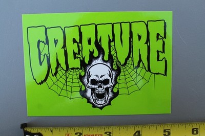 CREATURE Skateboards Green Flaming Skull Spider Webs Punk Skateboarding STICKER