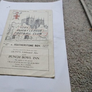 York v Featherstone Rovers Rugby League Programme 3/9/1952.