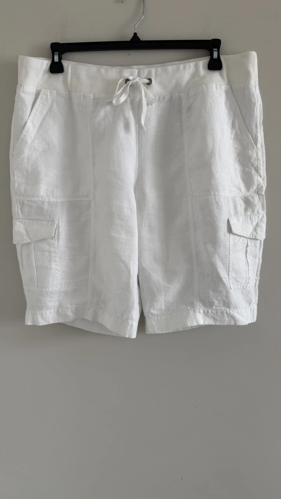 EILEEN FISHER 100% ORGANIC LINEN ELASTIC DRAWSTRING WAIST WHITE SHORTS SIZE XL