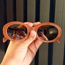CELINE Triomphe Women's Oval Sunglasses Brown Plastic Frame Black Tinted